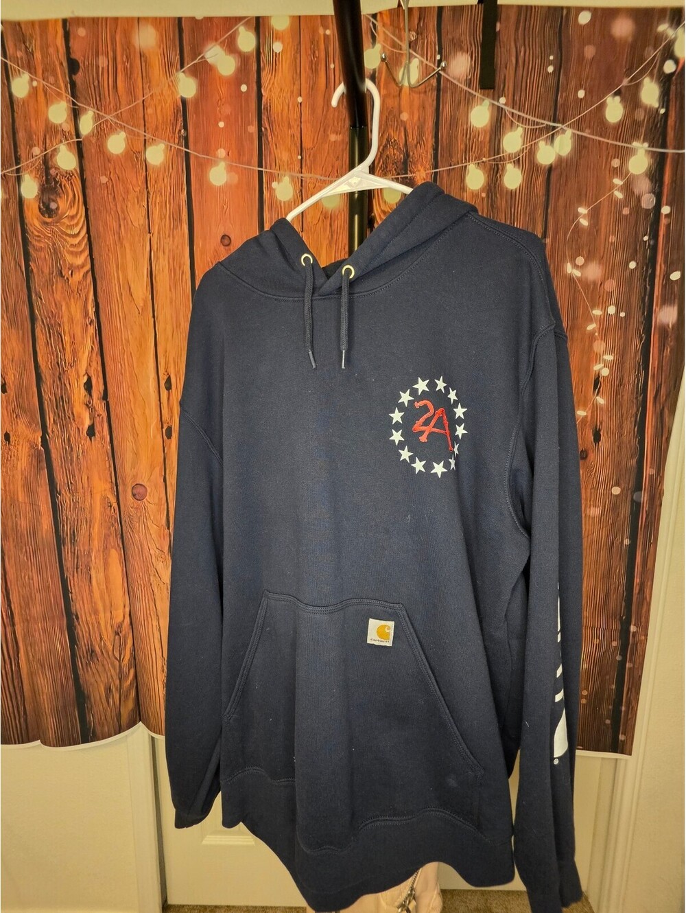 Carhartt Navy Blue Hoodie with American Flag and 24 Logo